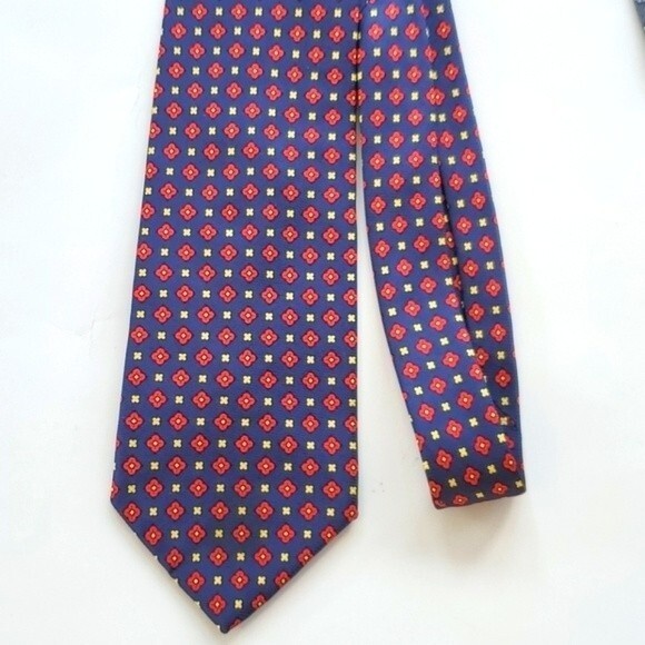 BROOKS BROTHERS SILK TIE BLUE RED GEOMETRIC 3.5" - Picture 2 of 4